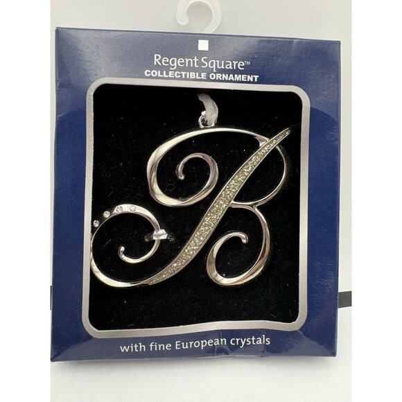 Monogram Letter B Ornament Silver 2.84” X 3” With European Crystals - Picture 1 of 1
